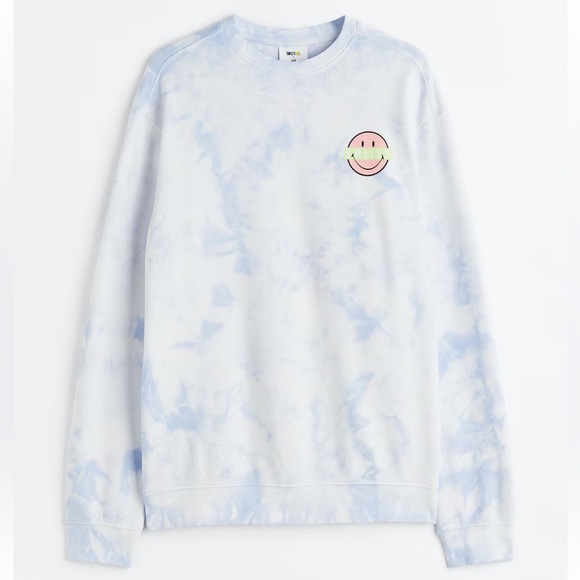 Smiley x H&M Light Blue Tie-Dye Sweatshirt with Smiley Faces – Size Large GUC - Picture 2 of 16